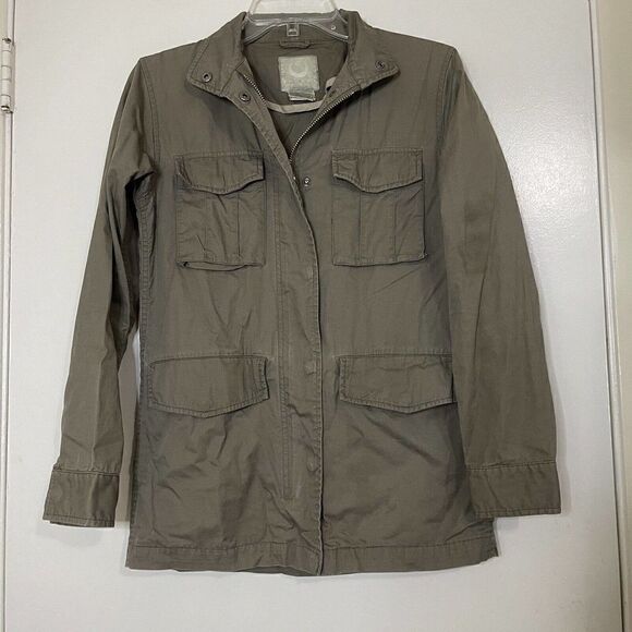 STUSSY khaki green snap button utility pockets jacket size women Small - Picture 1 of 5